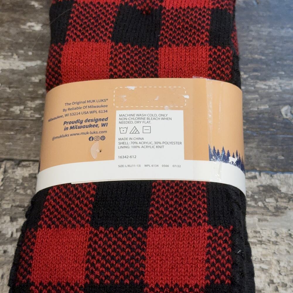 Muk Luks Slipper Sock Mens L XL Size 11-13 Buffalo Plaid Cozy Lined House Shoes - Picture 4 of 6